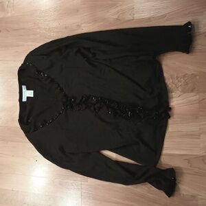 Pursuits Ltd black beaded ruffle sweater size S